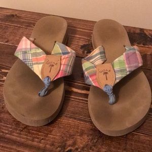 Eliza B plaid flip flops